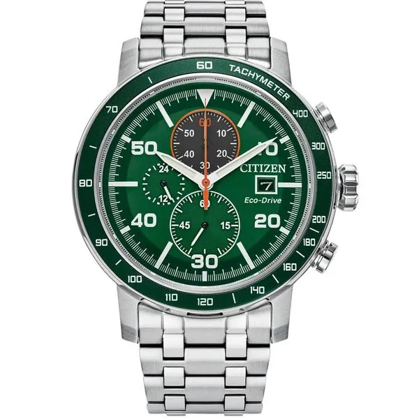 Relógio Citizen Masculino Ref: Ca0851-56x Solar Prateado Cronógrafo Eco-Drive
