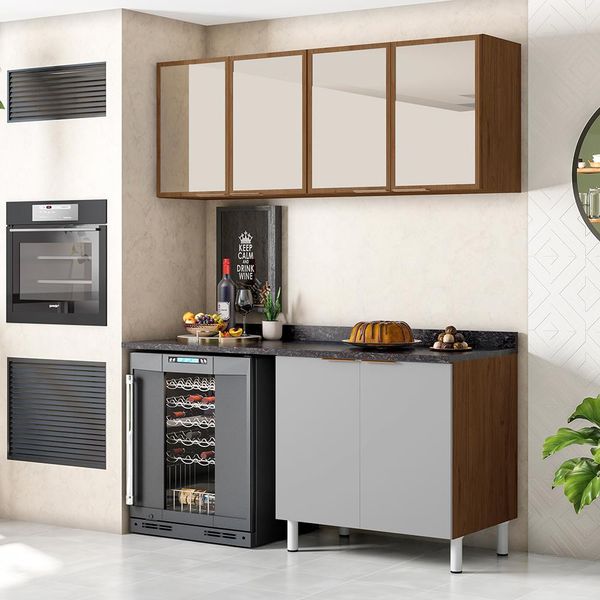 Cozinha Compacta Bartira Rubi 4 Portas 2 Prateleiras Grapia Platinum
