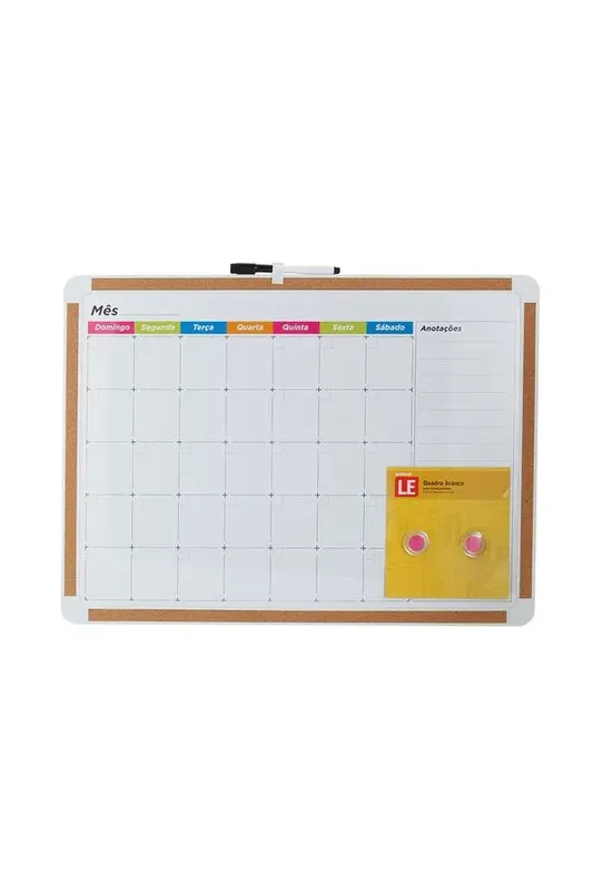 Quadro Magnético Branco Le Planejamento Mensal com Cortiça, 2 Ímãs e Marcador 43x58cm