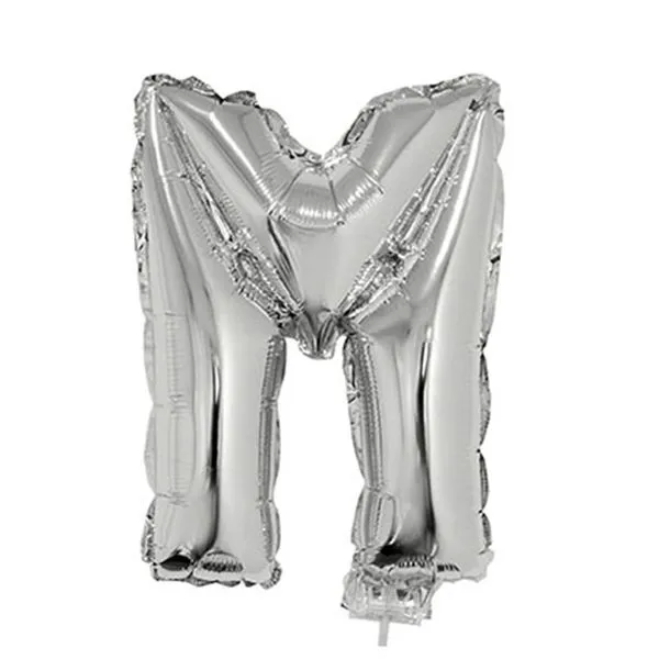 Balão Metalizado 16" Funny Letra M Prata com Suporte