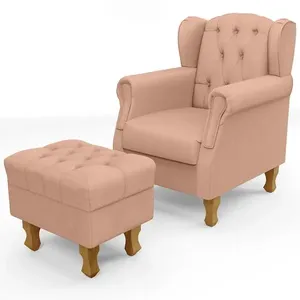 Poltrona de Amamentação Yara P02 Com Puff Paris Luis Xv L02 Linho Rosê - Lyam Decor