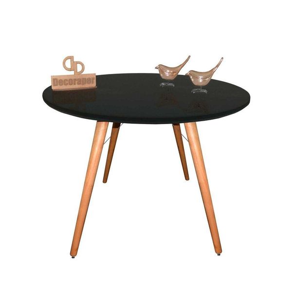 Mesa Jantar Pés Palitos Tampo Redondo Vidro Laqueado 120cm Preto