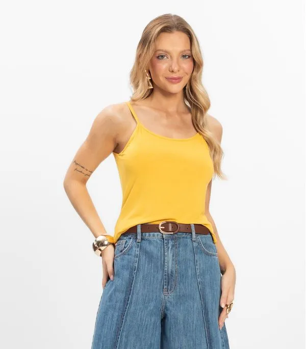 Blusa de Alça Feminina Viscotorcion Básica Rovitex Amarelo P