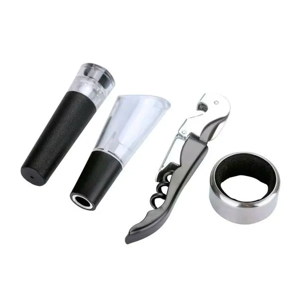 Jogo para Vinho com Caixa Personalizada Fracalanza 4 Peças Preto/Inox