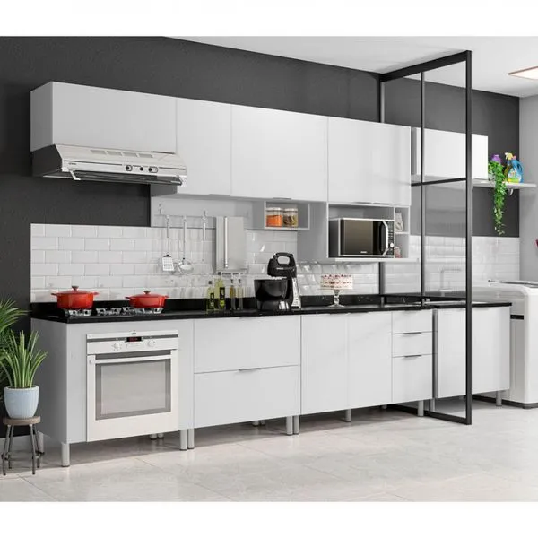 Cozinha Completa Bartira Rubi com 10 Portas, 5 Gavetas e 6 Prateleiras Branco