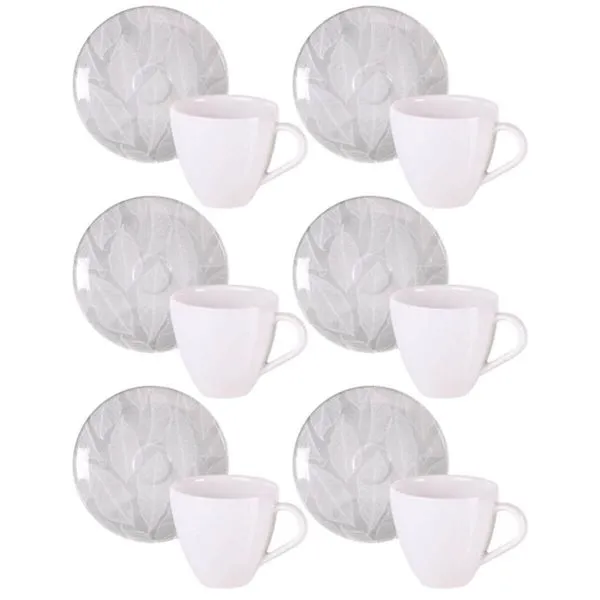 Jogo 6 Xícaras com Pires Café 95ml Porcelana Tramontina Arbo Curto Expresso Mesa Posta