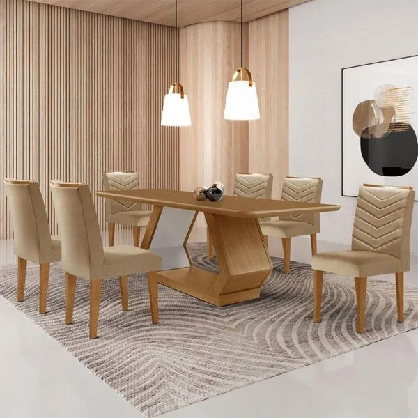 Mesa Sala De Jantar Alvorada 180cm E 6 Cadeiras Liz Moderna Turim 07/off White/imbuia