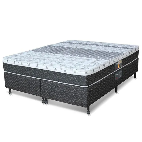 Cama Box King Size Castor Sleep Class com Mola Bonnel 64x193x203cm Branco com Cinza