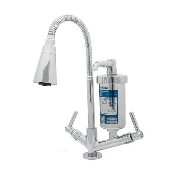Torneira Filtro Cozinha Cromada Gourmet Mesa Tubo Conico 2 Jatos