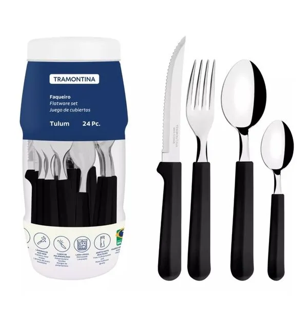 Faqueiro Inox 24Pcs Tulum Preto Tramontina 23299089