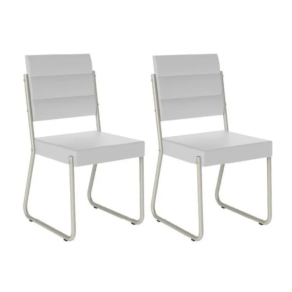 Conjunto 2 Cadeiras 1736 Tubo Prata Napa Branca Carraro