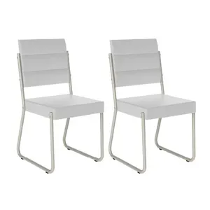 Conjunto 2 Cadeiras 1736 Tubo Prata Napa Branca Carraro