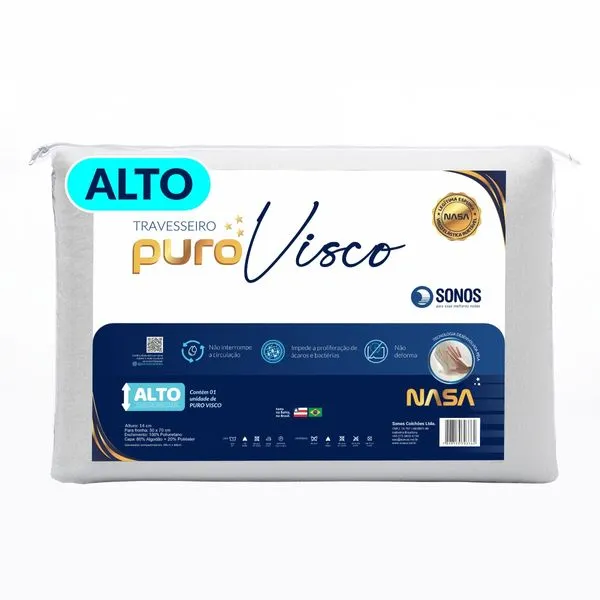 Travesseiro Sonos Puro Visco Nasa Alto 14cm De Altura