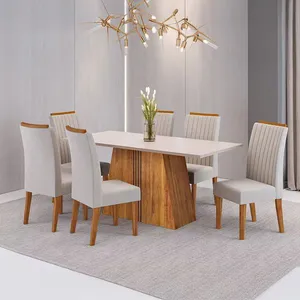 Mesa de Jantar 6 Cadeiras Lumina Estofada Veludo Viero Marfim
