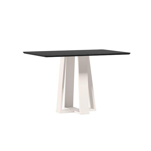 Mesa de Jantar Retangular com Tampo de Vidro Rubi Preto e Off White 120 cm