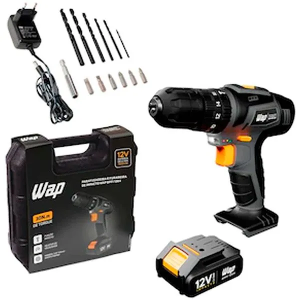 Parafusadeira e Furadeira de Impacto WAP BPFI 12K4 com Carregador com Maleta e Acessórios Preto / Bivolt