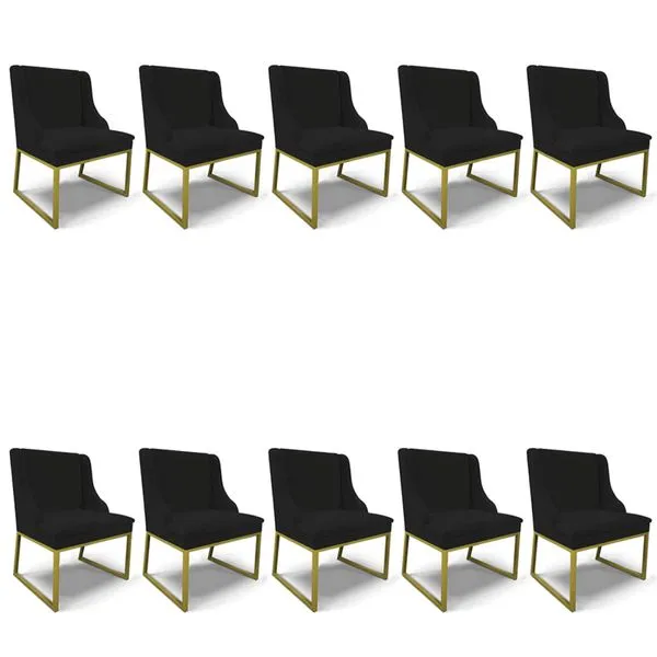Cadeira Sala de Jantar Industrial Dourado kit 8 Liz Linho D03 - D'Rossi Preto