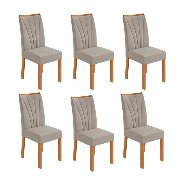 Conjunto com 6 Cadeiras Apogeu Veludo Capuccino e Amêndoa