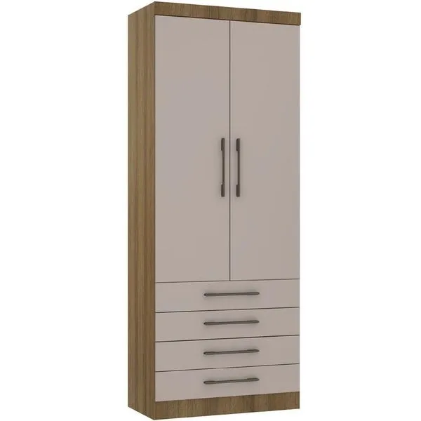 Guarda Roupa Modulado 90cm 2 Portas E 4 Gavetas Paris Luciane Móveis Avelã Pf Com Cinammon Pf