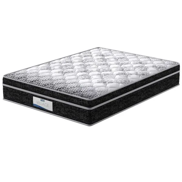 Colchão de Casal Probel Village D28 com Molas Pocket e Pillow Euro 30x138x188cm Branco com Preto