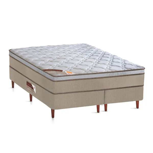 Cama Box King Size Castor Revolution com Mola Bonnel 66x193x203cm Bege