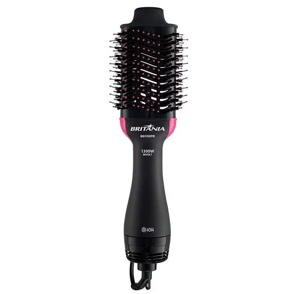 Escova Secadora Britânia BEC02PR Cabo Giratório Bivolt 1300W Preto e Rosa