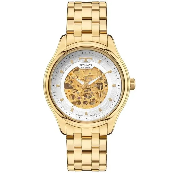 Relógio Technos Masculino Ref: 8n24ar/1k Automático Esqueleto Dourado