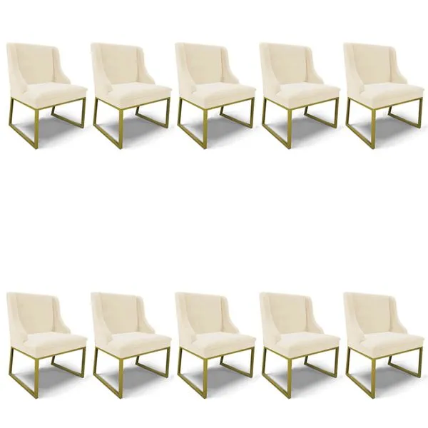 Cadeira Sala de Jantar Industrial Dourado kit 10 Liz Veludo D03 - D'Rossi Bege