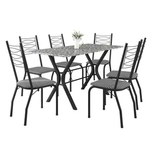 Conjunto de Mesa Retangular Miami Fabone com 6 Cadeiras Estofadas Preto