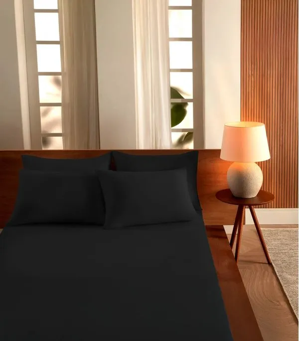 Jogo De Cama Casal Malha 3 Peças Liso Vivaldi Preto UN / Preto