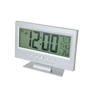 Relógio de Mesa Digital LCD - Prateado