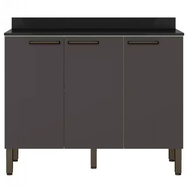 Balcão Triplo Veneza com 3 Portas e 1 Prateleira 108,4cm de largura Bartira Freixo com Grafite