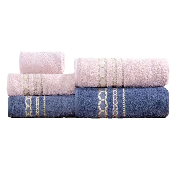 Kit de Toalhas de Banho 5 peças 420g/m² Jeans/Rosa Nude Romance Sonhare Prata