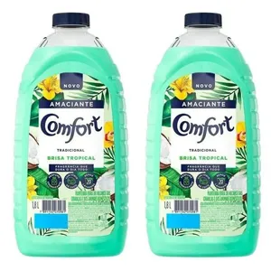 Kit Com 2 Amaciante Comfort De Roupa Brisa Tropical Com Toque De Coco Frasco 1 8l