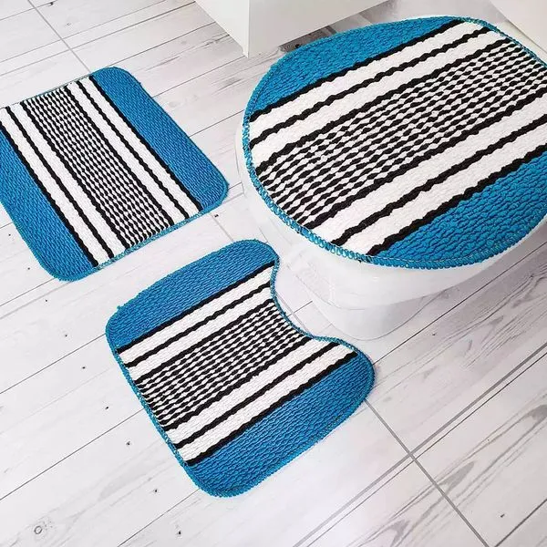 Jogo de Tapetes para Banheiro Tapetes Junior Onix Pop em Polipropileno Azul Turquesa 3 Peças