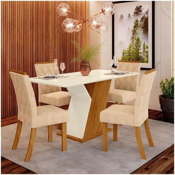 Conjunto Sala De Jantar Mesa 120cm 4 Cadeiras