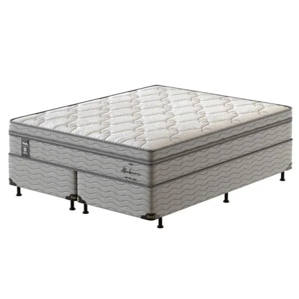 Cama Box Queen Size Probel Alabama com Euro Pillow e Molas Ensacadas 68x158x198 cm Branco com Cinza