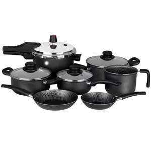Conjunto de Panelas 7 Peças Multiflon Gourmet com Revestimento Antiaderente Ultra7 e Panela de Pressão Preto