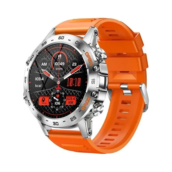 Relógio Inteligente em Aço para Homens Chamada Bluetooth Laranja