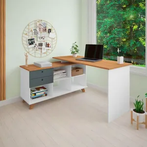 Escrivaninha Artany Gold com 2 Gavetas e 5 Nichos Freijo/Grafito/Branco