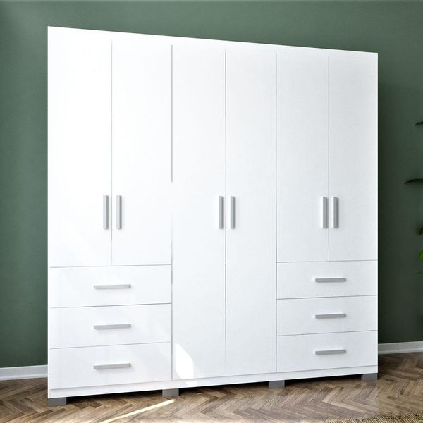 Guarda-Roupa Santiago com 6 Portas e 6 Gavetas Externas Bartira Branco Fosco