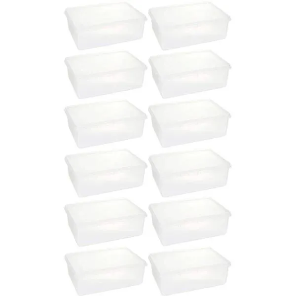 Kit 12 Caixas Organizadoras Plásticas Retangular 3,5L com Tampa Hermética Empilhável Plasvale