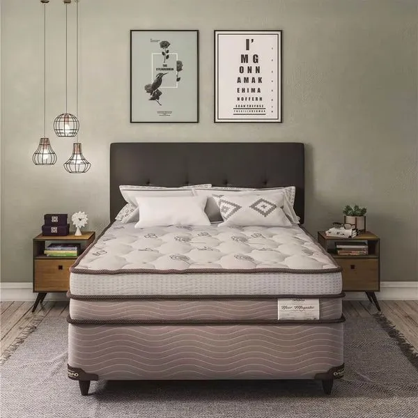 Colchão Casal Ortobom New Magestic com Ortopillow e Molas Ensacadas Marrom/Cinza