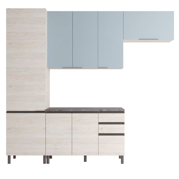 Cozinha Cristal 8 Portas 3 Gavetas 9 Prateleiras Bartira Freixo/Azul