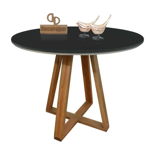 Mesa Jantar Base X Tampo Redondo Laca Com Vidro 110cm Preto