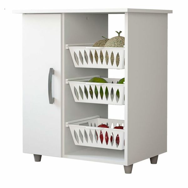 Balcão Multiuso 4571 MDP 1 Porta 3 Cestas Móveis Sul Branco
