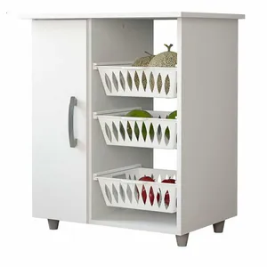 Balcão Multiuso 4571 MDP 1 Porta 3 Cestas Móveis Sul Branco