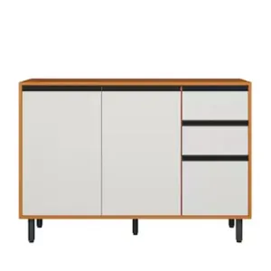 Balcão Poliman Ravena 120cm 3 Portas 2 Gavetas Tampo 15mm Poliman Móveis Freijó/Off White