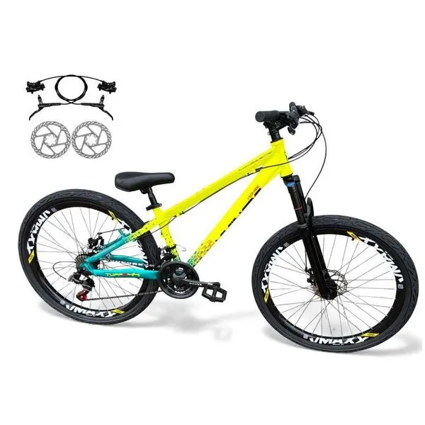 Bicicleta aro26 VikingxTuffX44 FreioHidráulico21v Freeride RodasVmaxx Pneu Flame AmareloVerde