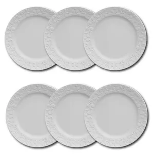 Conjunto de Pratos de Sobremesa Germer Tassel em Porcelana 20,5 cm 6 Peças Branco